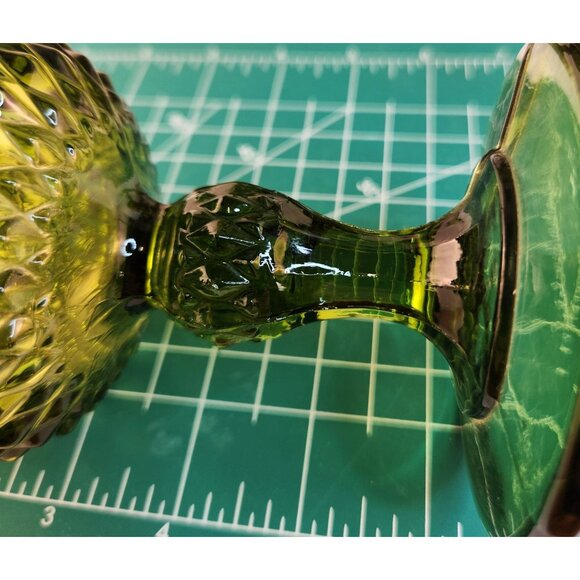 Vintage Green Glass Water Goblet Set Of 2 With Diamond Pattern Elegant Stemware - Picture 9 of 10